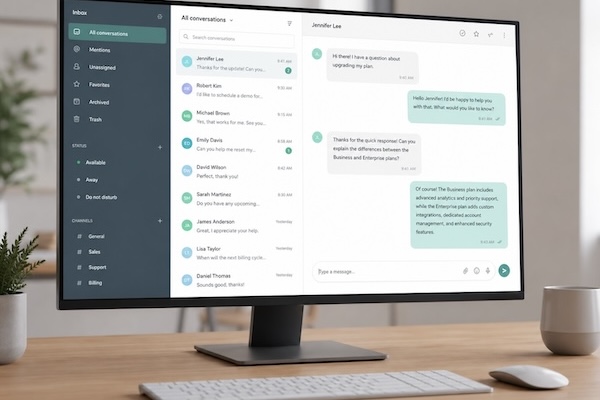 Tablet showing a unified inbox with multiple customer conversation threads
