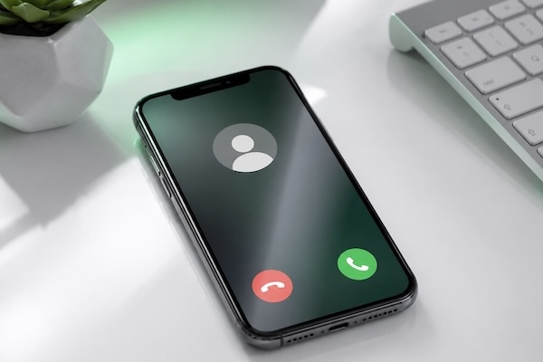 Smartphone showing an incoming business call notification